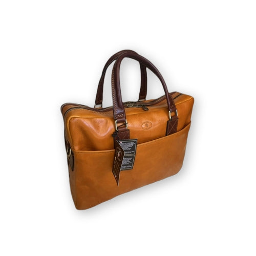 Fenice - Double Compartment Leather Laptop Briefcase