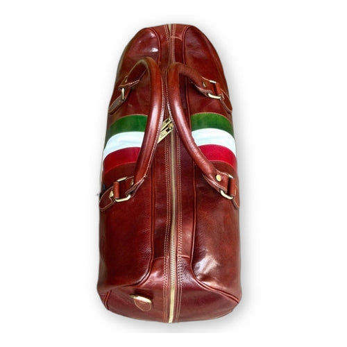Borsone in pelle marrone classico con tricolore da bagaglio a mano