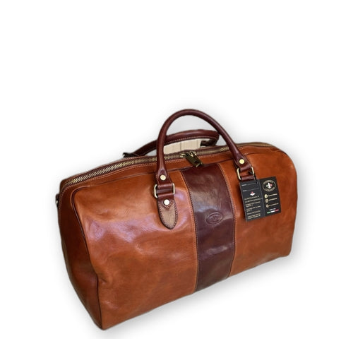 Sac de voyage en cuir bicolore couleur cuir naturel pour bagage à main
