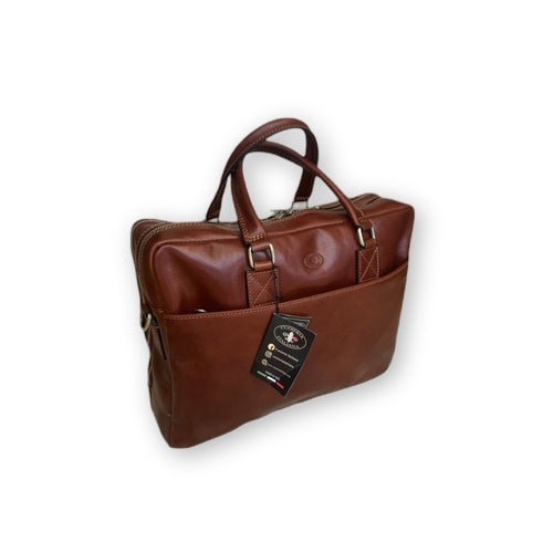 Fenice - Double Compartment Leather Laptop Briefcase