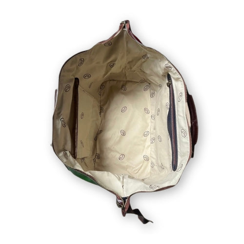 Travel bag with double bottom in multicolor leather