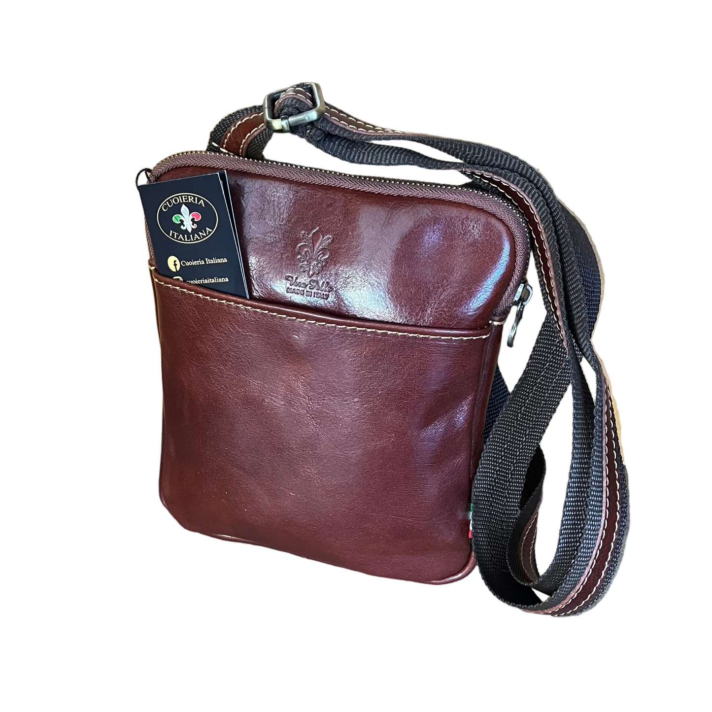 Borsello Mountain medio in pelle marrone da uomo accessorio In cuoio artigianale Made in Italy Cuoieria Italiana