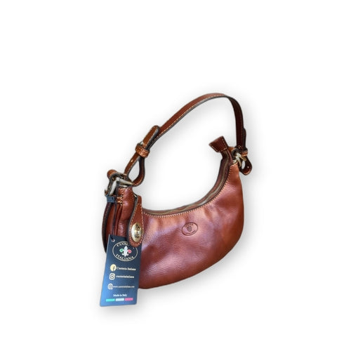 Eterna - borsa piccola in pelle a mezzaluna tinta cuoio naturale