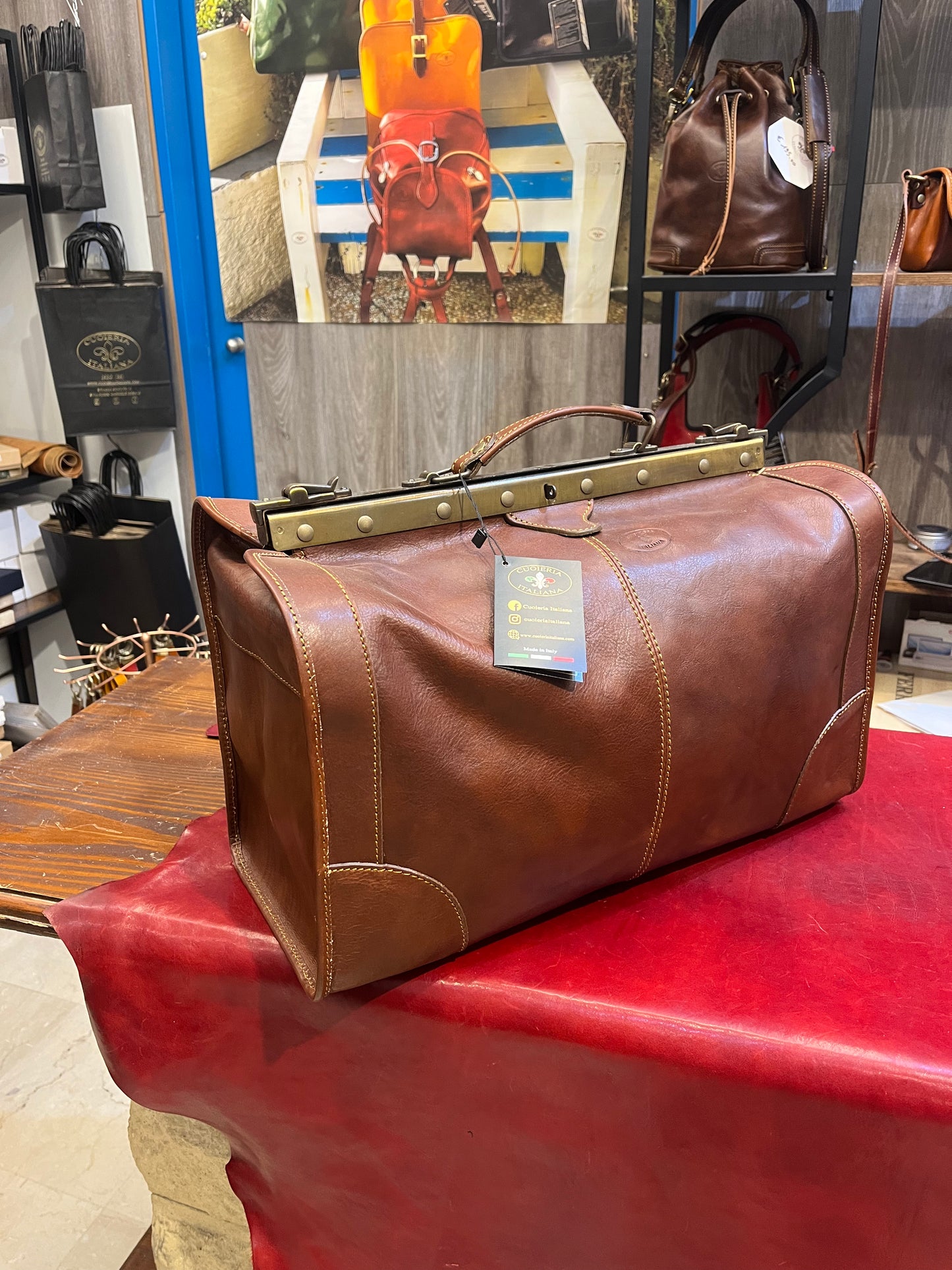 Medium Size Doctor's Leather Bag with Iron