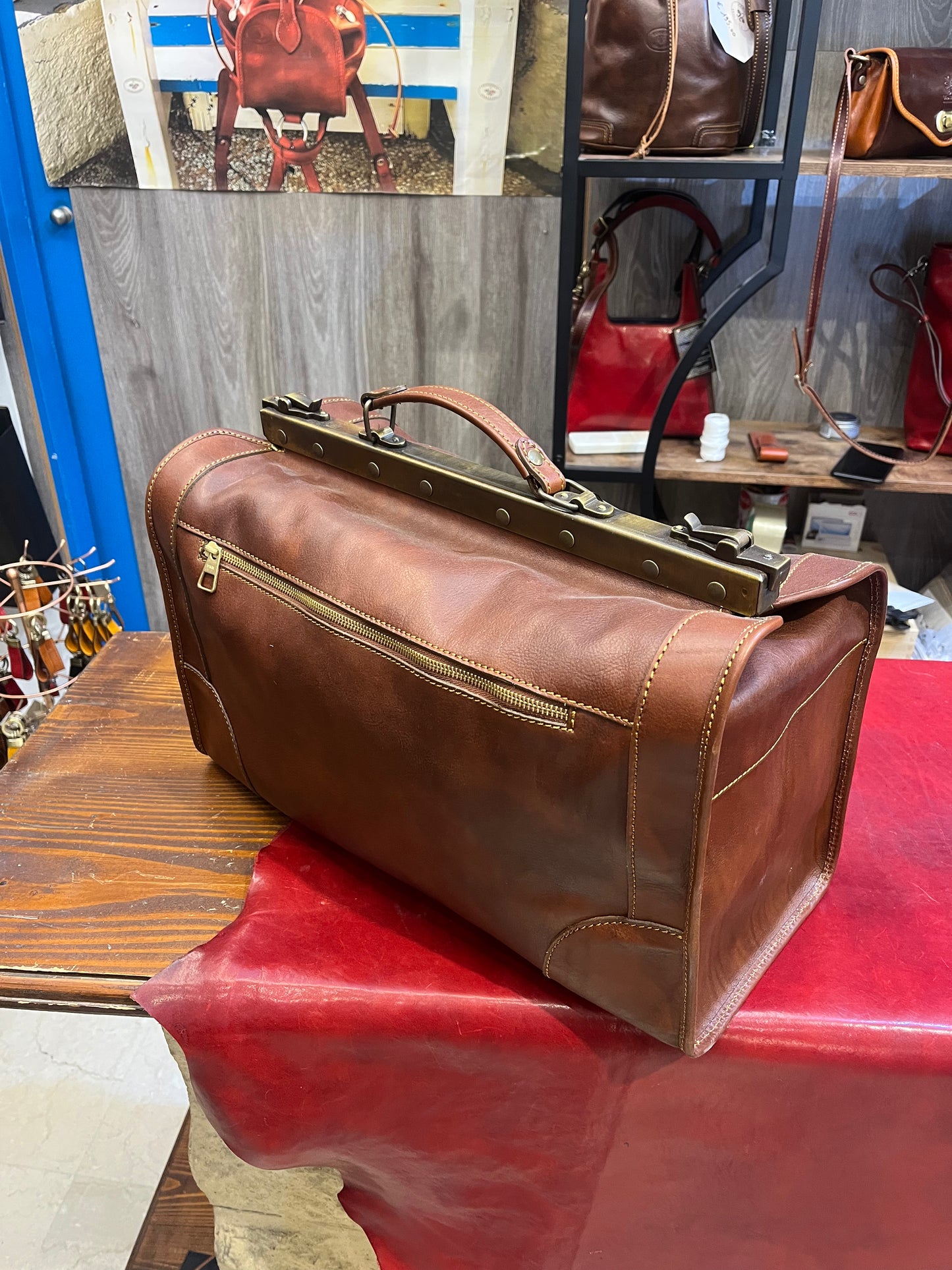 Medium Size Doctor's Leather Bag with Iron