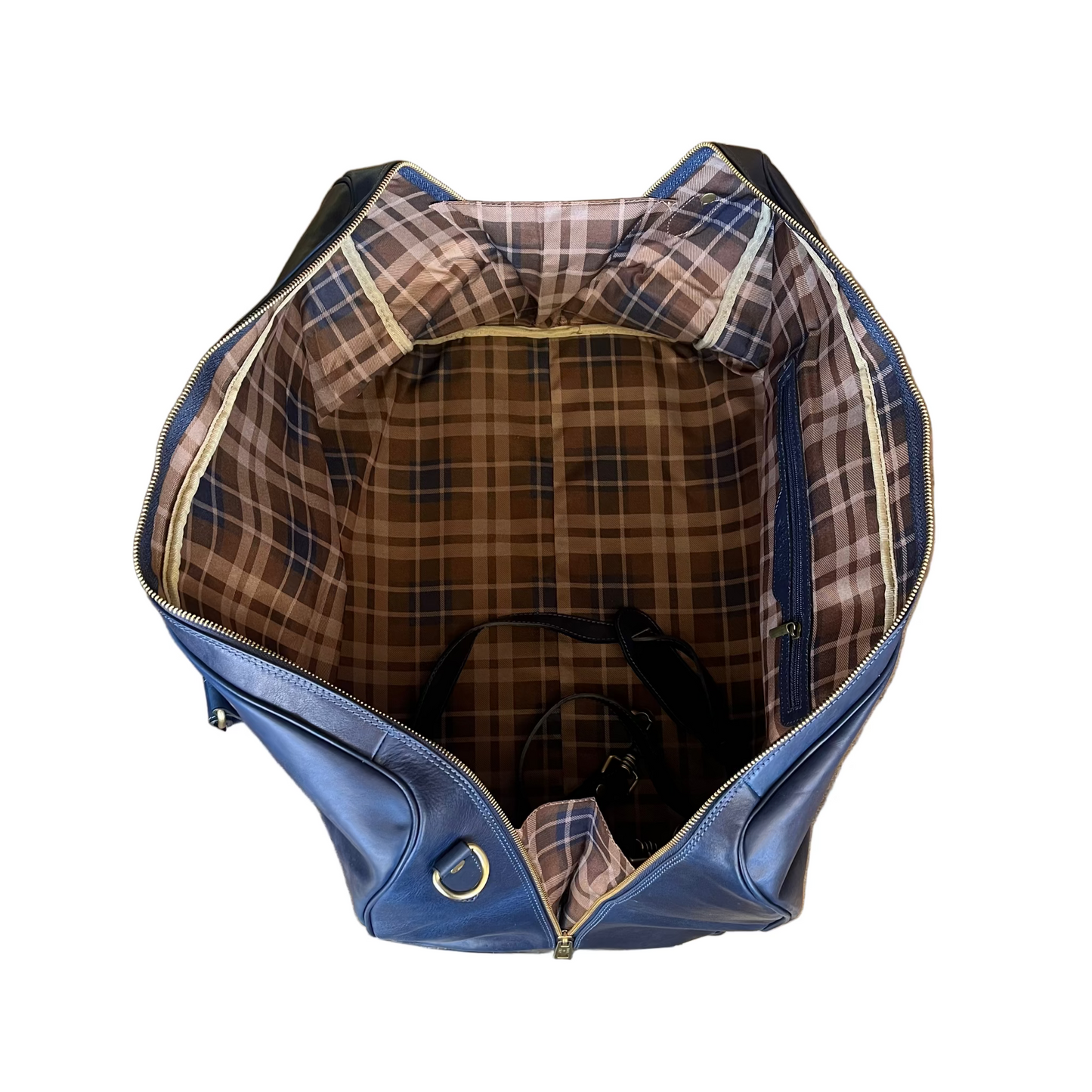 Borsone in pelle blu Navy opaco con tricolore – Bagaglio a mano artigianale | Made in Italy – Cuoieria Italiana
