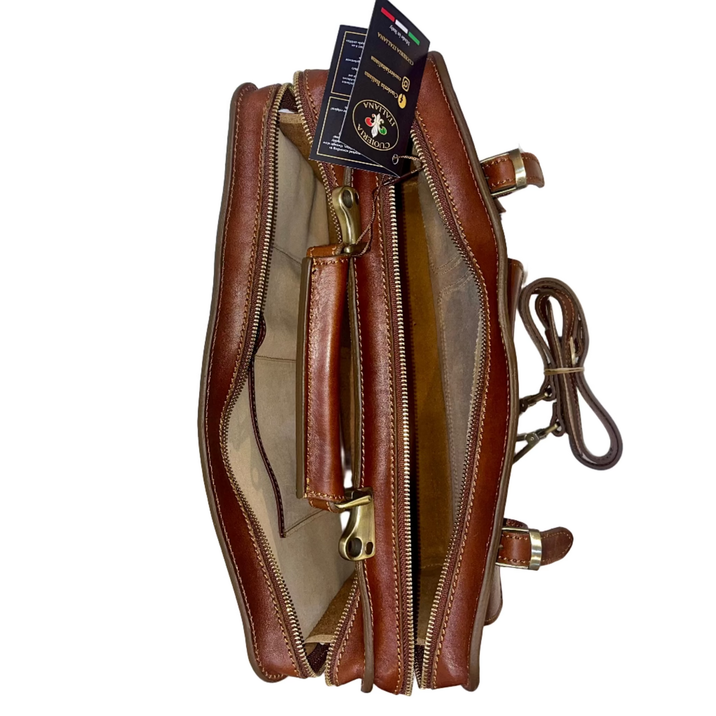 Cartables classique en cuir naturel avec porte-parapluie