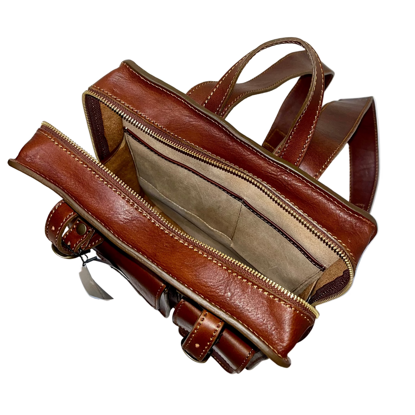 Zaino classico in cuoio naturale con porta ombrello | Artigianale Made in Italy – Cuoieria Italiana