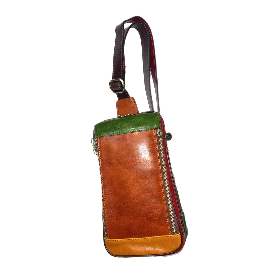 Monospalla multicolor 1 in pelle accessorio Borsa a tracolla artigianale Made in Italy Cuoieria Italiana