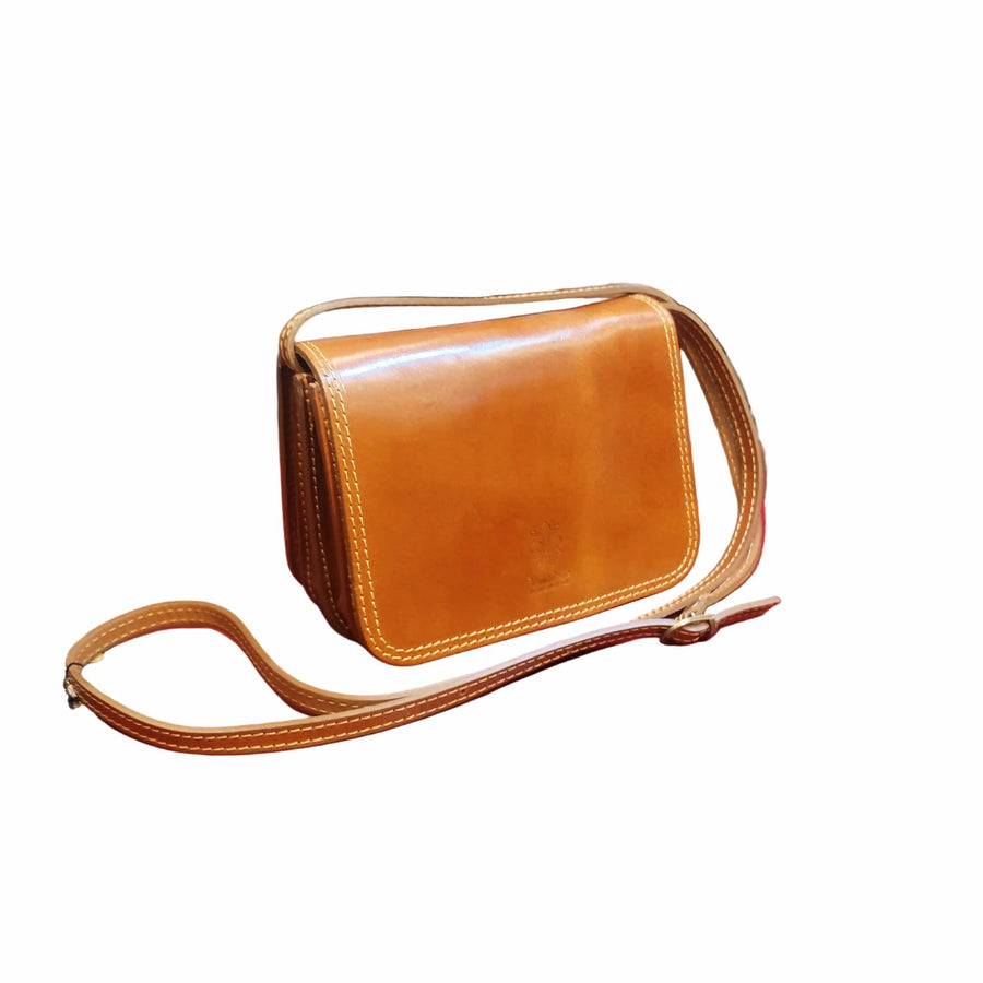 afrodite piccola borsa postino a tracolla in pelle cuoio naturale da donna made in italy cuoieria italiana