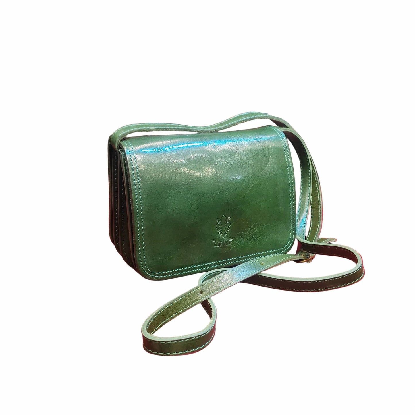 afrodite piccola borsa postino a tracolla in pelle verde da donna made in italy cuoieria italiana