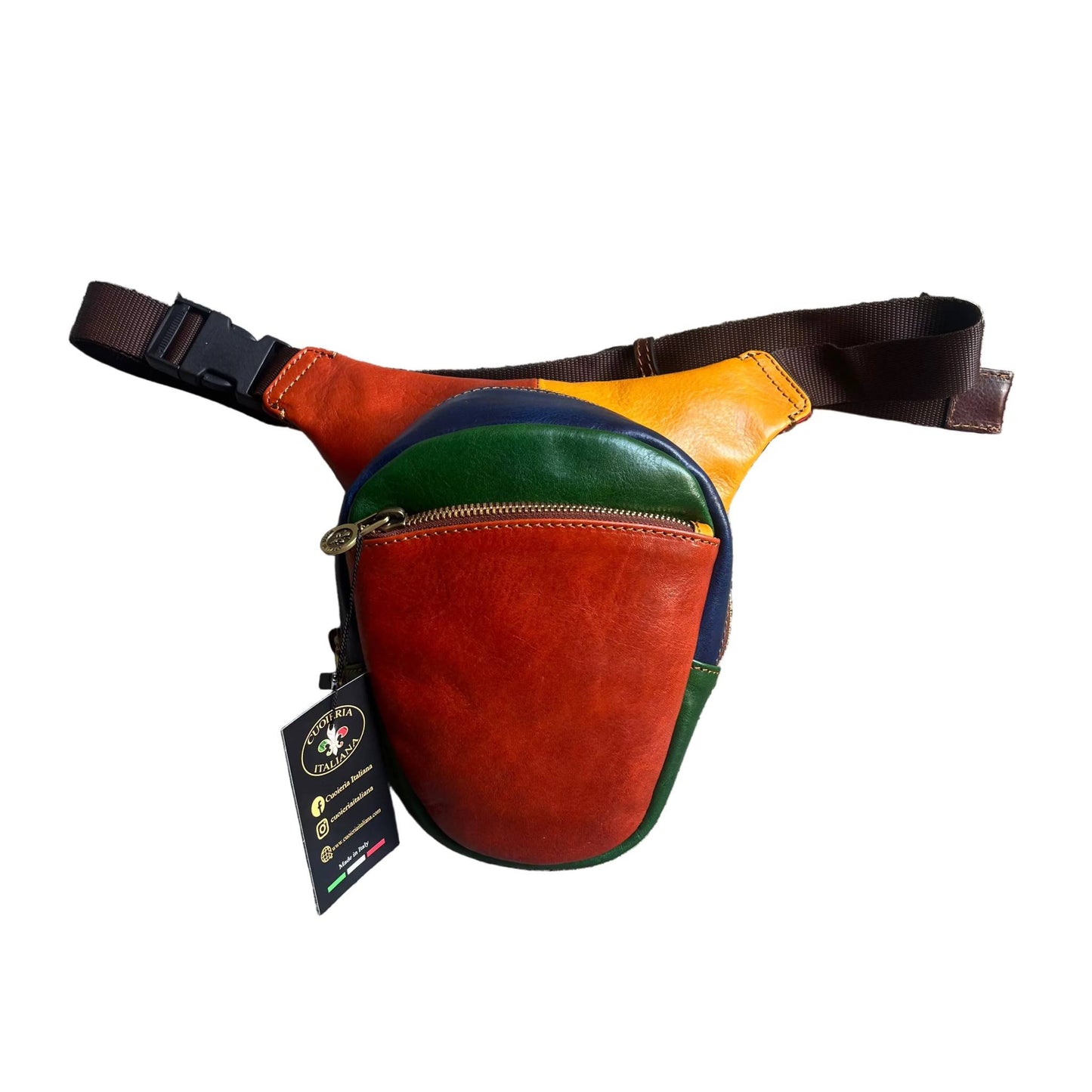 biker borsa laterale per gamba da moto in pelle multicolor borsello marsupio custodia accessorio artigianale in cuoio made in italy cuoieria italiana