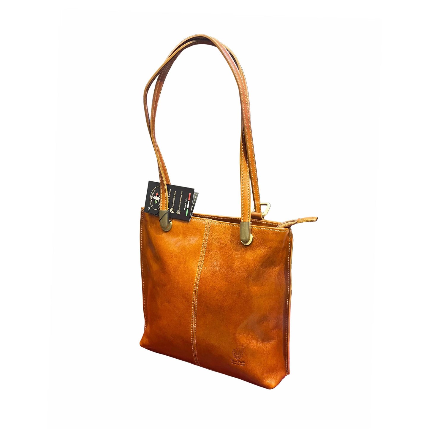 borsa zaino squadrata in pelle tinta cuoio cuoio made in italy cuoieria italiana