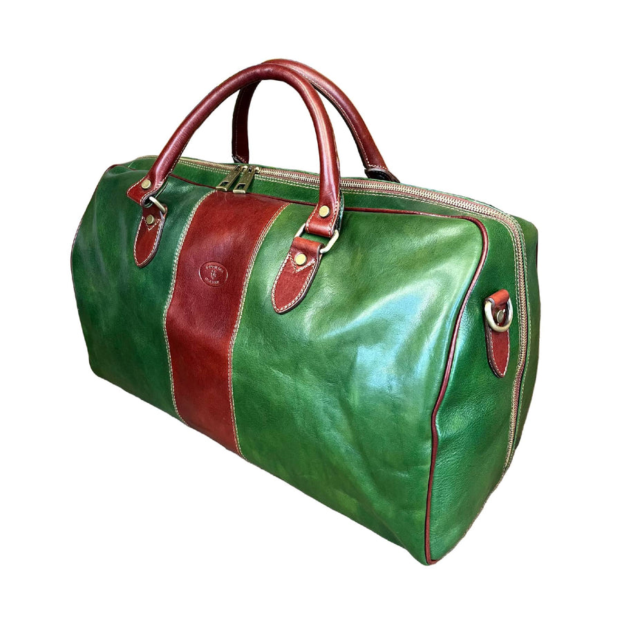 borsone da viaggio in pelle verde borsa in cuoio da bagaglio a mano made in italy cuoieria italiana