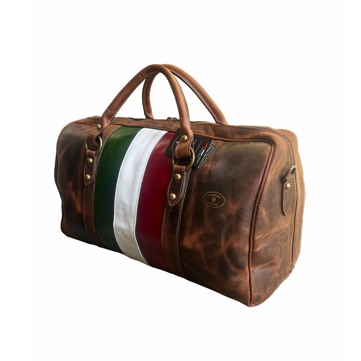 borsone in cuoio invecchiato vintage bagaglio a mano in pelle artigianale made in italy cuoieria italiana