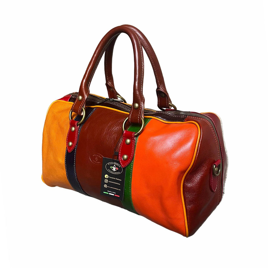 borsone piccolo in pelle multicolor bagaglio a mano artigianale made in italy cuoieria italiana
