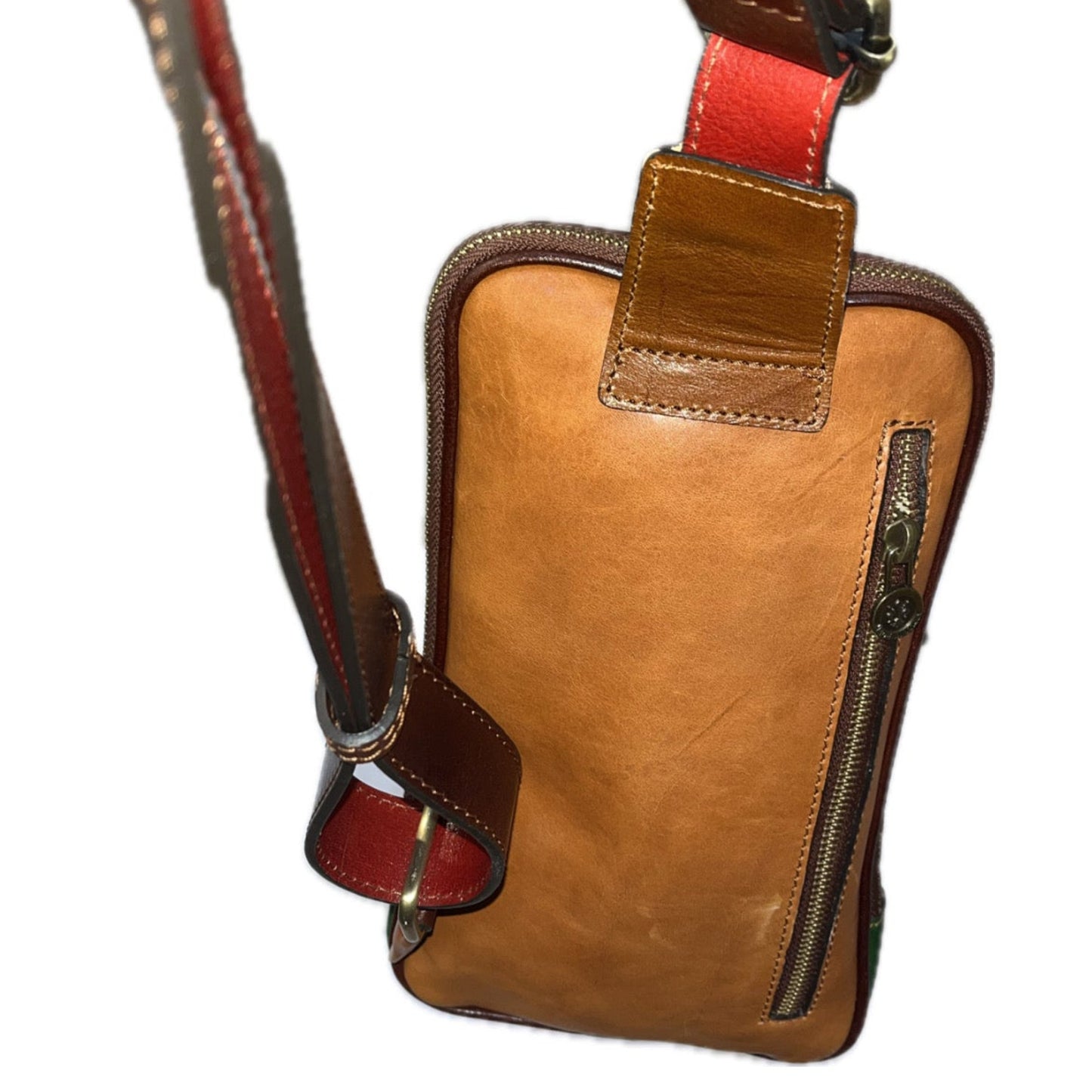 dietro Monospalla multicolor 1 in pelle accessorio Borsa a tracolla artigianale Made in Italy Cuoieria Italiana