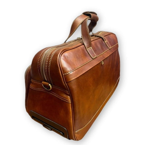 dietro borsone trolley in cuoio naturale da bagaglio a mano artigianale made in italy cuoieria italiana