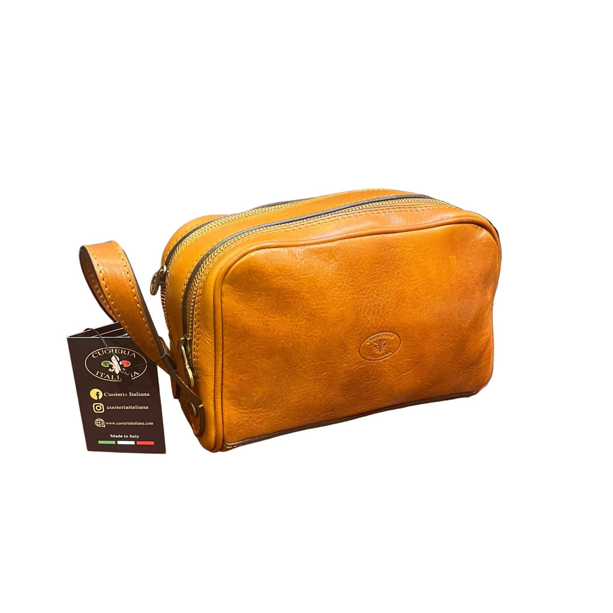 folgore pochette in pelle tinta cuoio naturale unisex fatto a mano in cuoio made in italy cuoieria italiana®