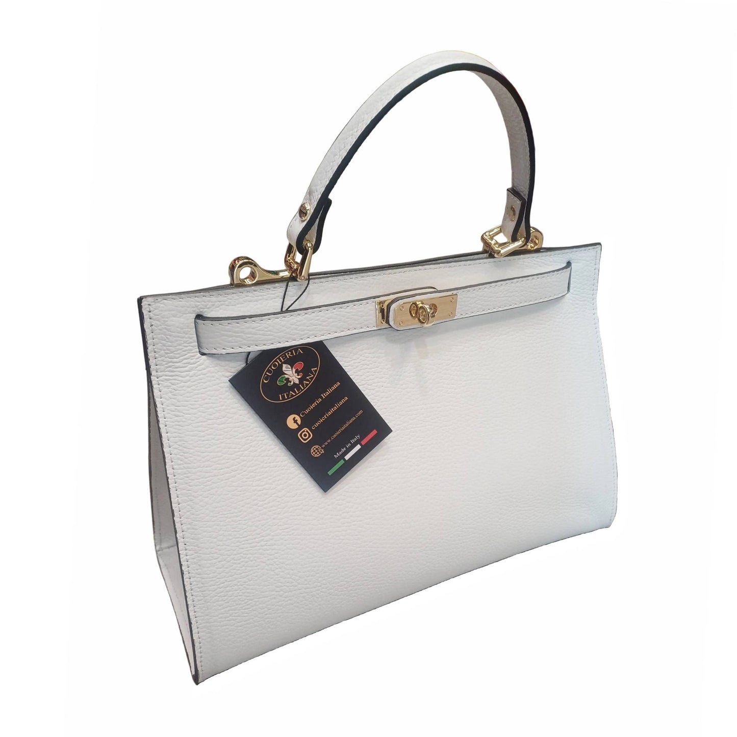 gala borsa rigida in pelle bianca grande da donna elegante made in italy cuoieria italiana