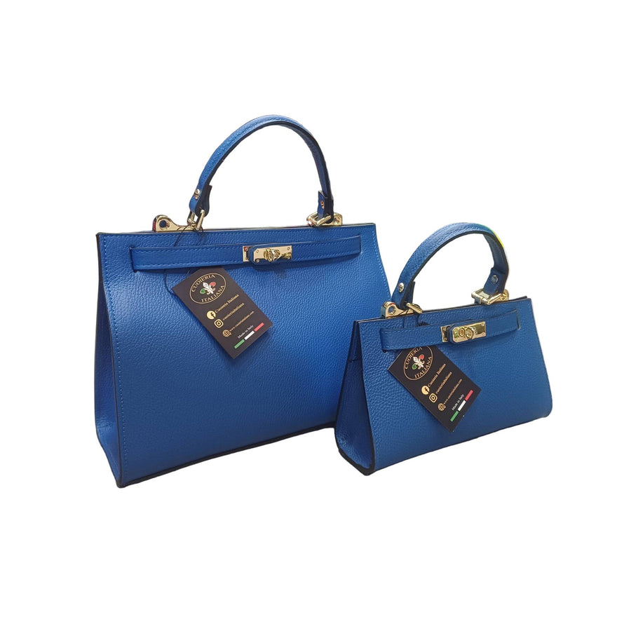 gala borsa rigida in pelle blu elettrico grande e piccola da donna elegante made in italy cuoieria italiana