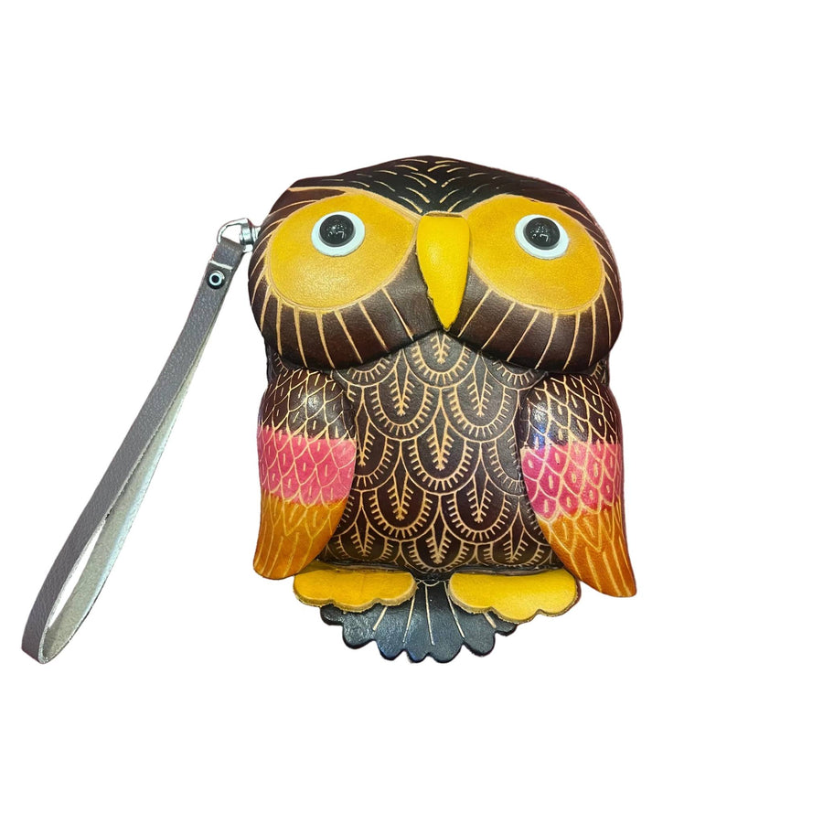 gufo porta chiavi in pelle marrone artigianale accessorio in cuoio made in italy cuoieria italiana