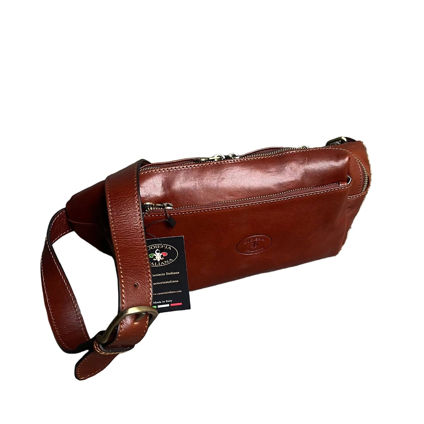 jupiter marsupio in pelle tinta cuoio naturale accessorio artigianale unisex in cuoio made in italy cuoieria italiana
