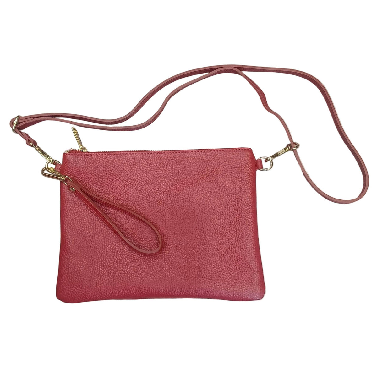 pochette grande in pelle rosso scuro da donna vitello martellato made in italy cuoieria italiana