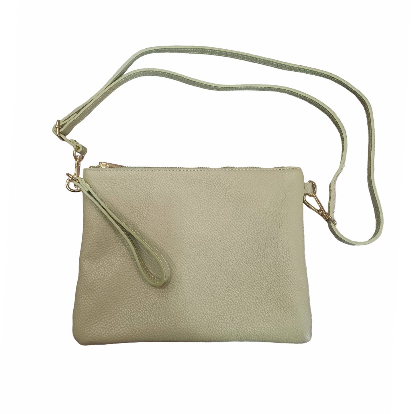 pochette grande in pelle verde pera da donna vitello martellato made in italy cuoieria italiana