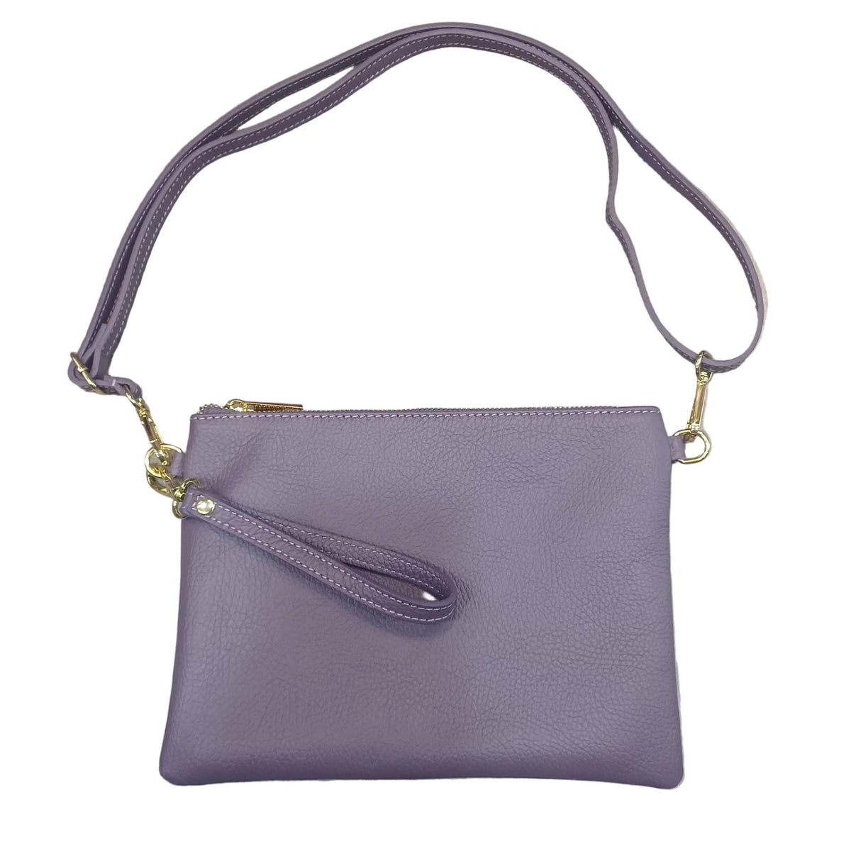 pochette grande in pelle viola chiaro da donna vitello martellato made in italy cuoieria italiana