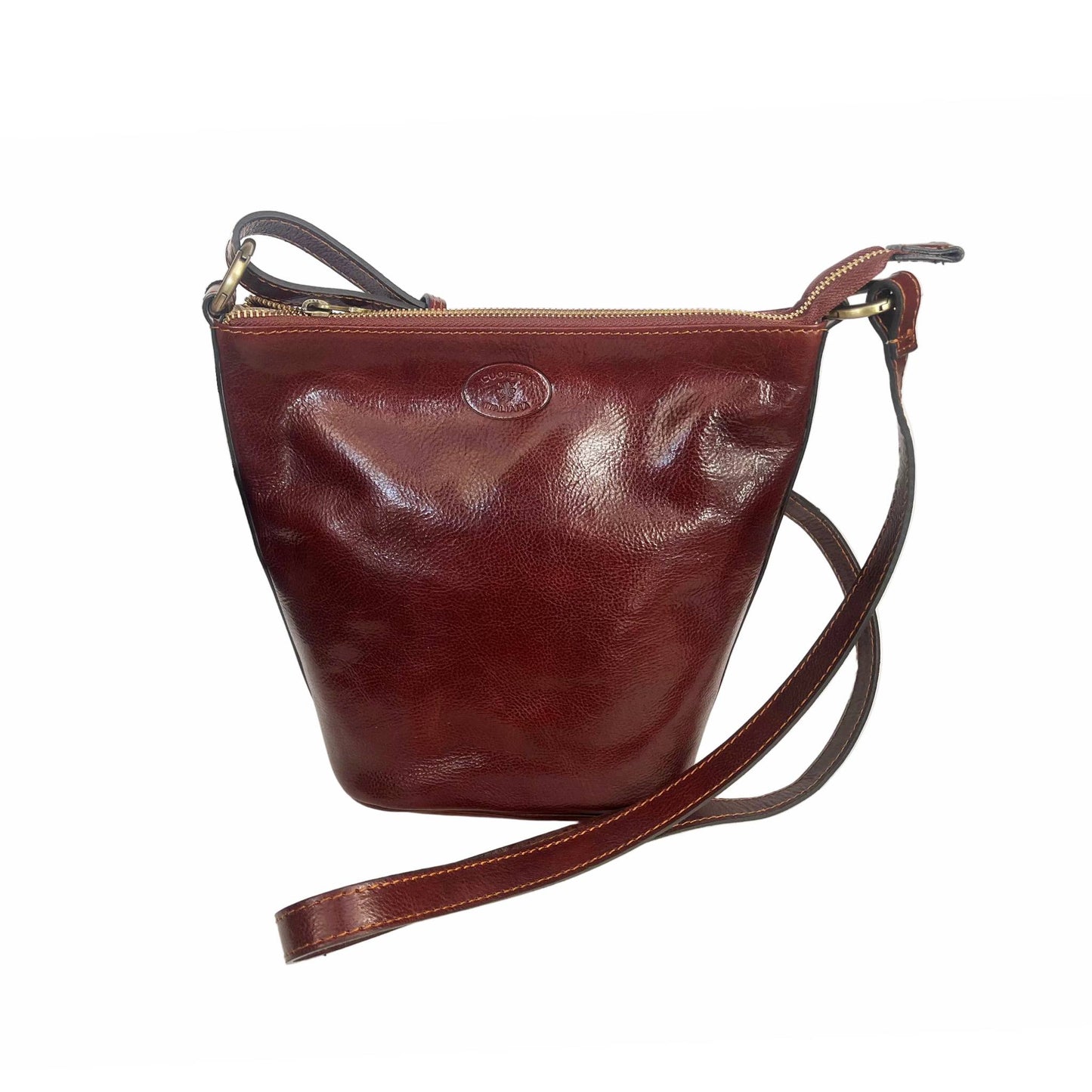 secchiello grande in pelle marrone borsa a spalla made in italy cuoieria taliana
