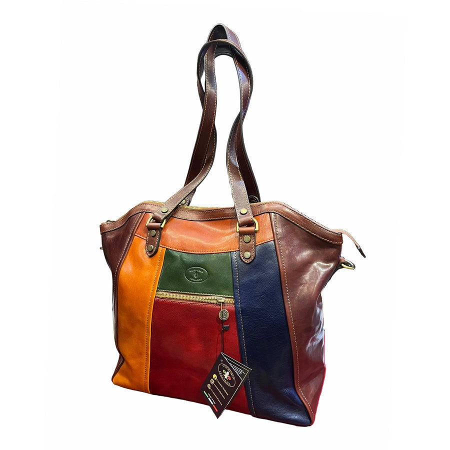 shopper grande multicolor in pelle borsa grande da donna made in italy cuoieria italiana