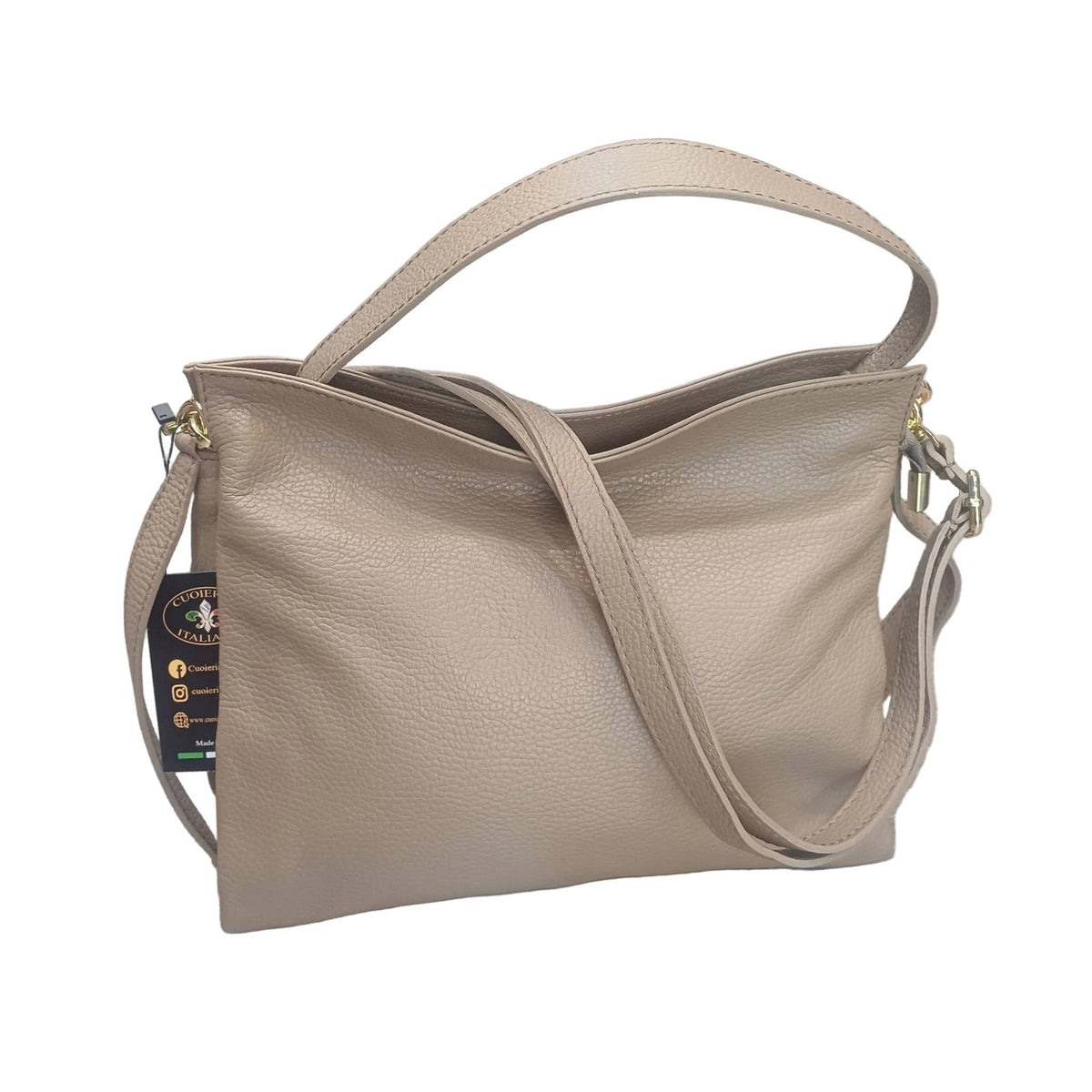 shopper in vitello martellato da donna borsa in pelle taupe medio made in italy cuoieria italiana