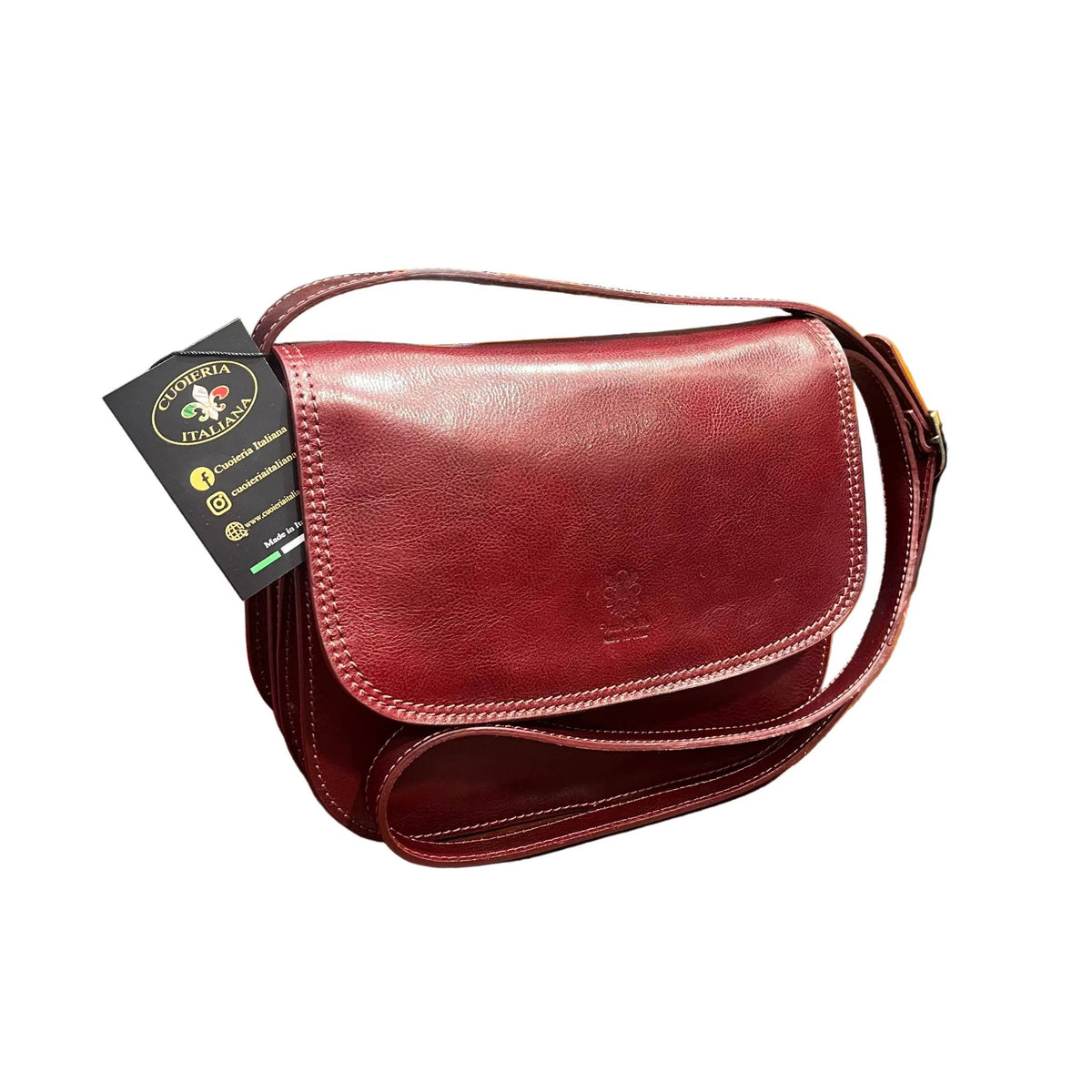 stella grande borsa postino a tracolla in pelle bordeaux da donna fatta a mano in cuoio made in italy cuoieria italiana