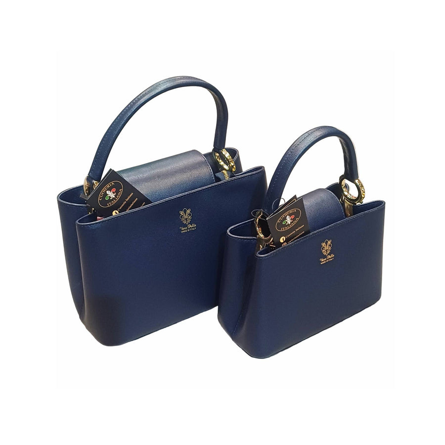 stellaris borsa a tracolla in pelle grande e piccola blue navy da donna artigianale made in italy cuoieria italiana