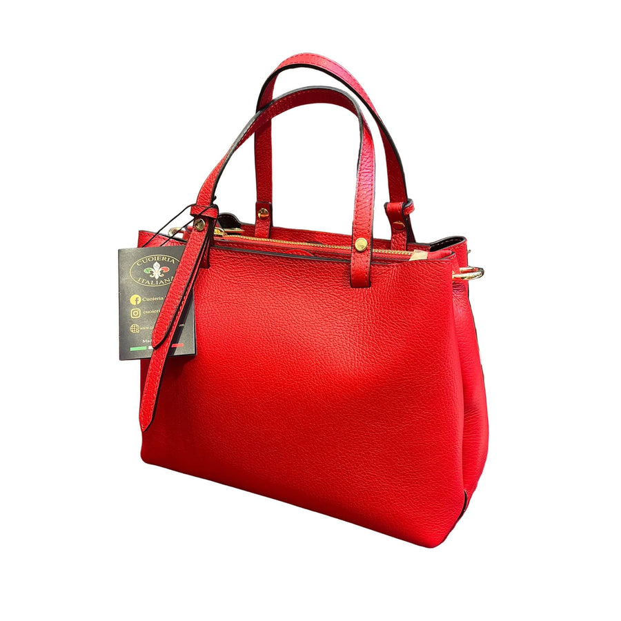 stellaris in vitello martellato rossa borsa a tracolla in pelle da donna artigianale made in Italy cuoieria italiana