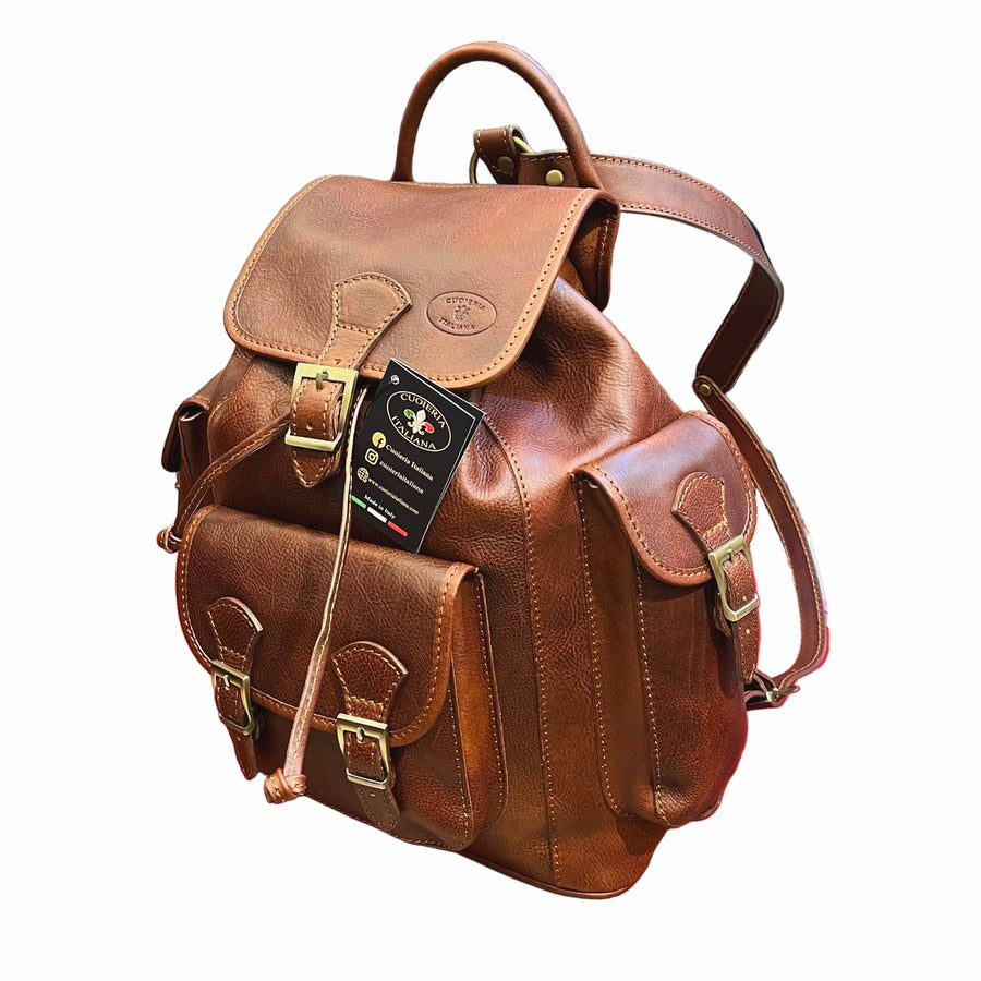 zaino classico grande in pelle marrone zaino cacciatore in cuoio made in italy cuoieria italiana