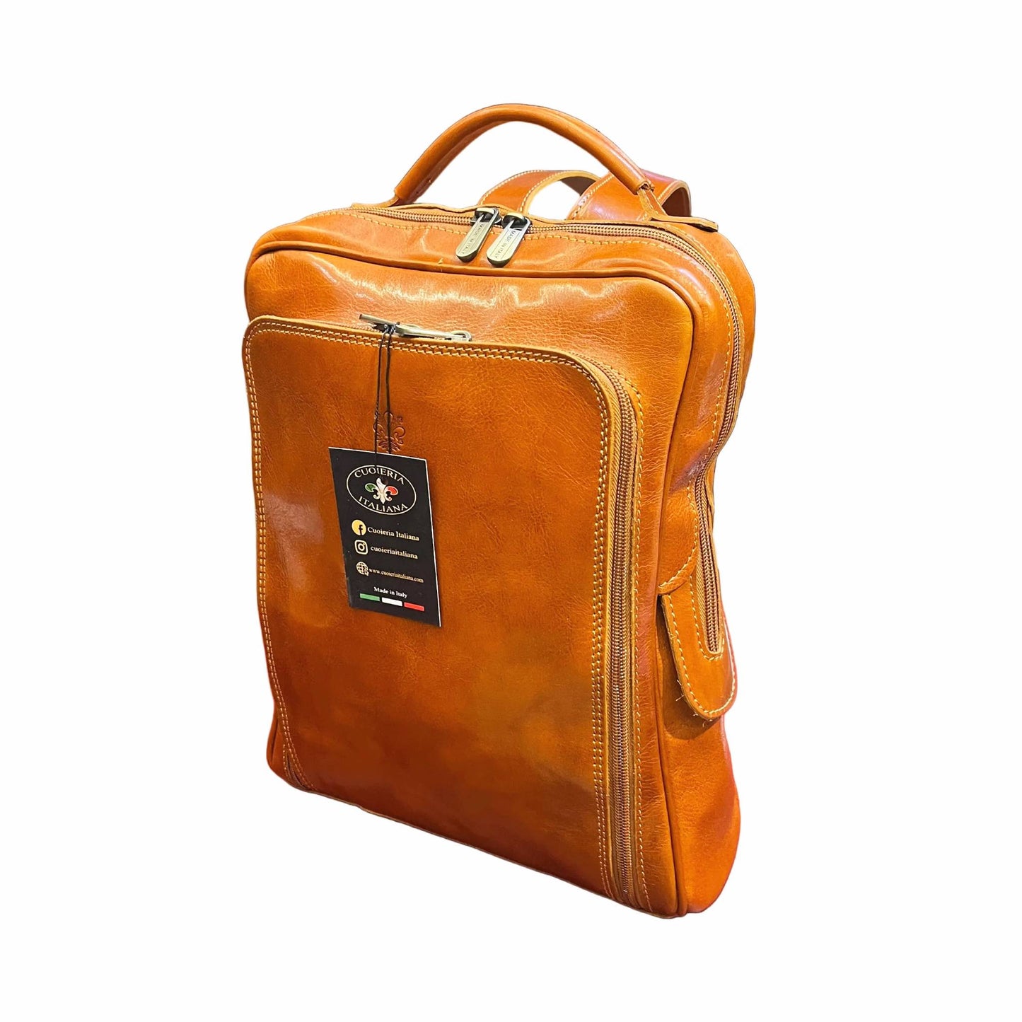 zaino medio compatto in pelle tinta cuoio naturale borsa in cuoio made in italy cuoieria italiana