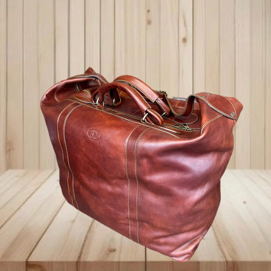 Large natural leather travel bag