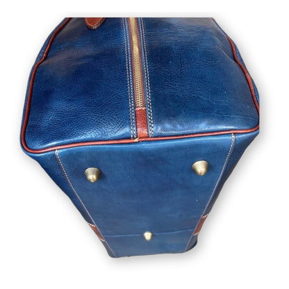 Blue leather carry-on bag