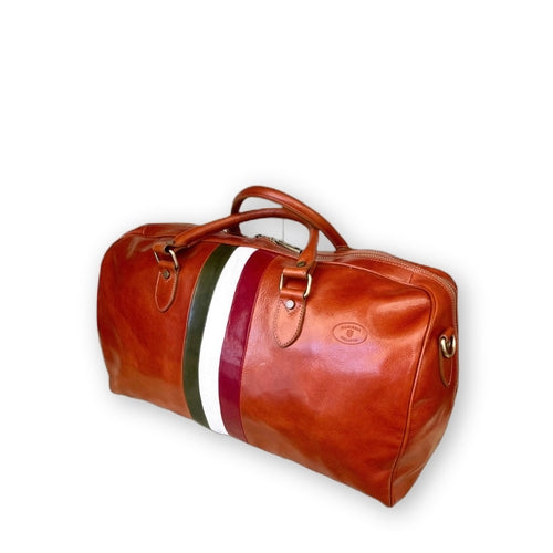 Natural leather duffel bag with tricolour for hand luggage
