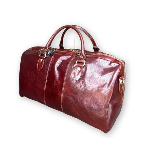 Classic Brown Leather Carry On Duffel Bag
