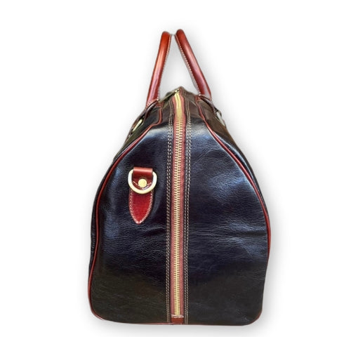 Black Leather Carry-On Duffel Bag
