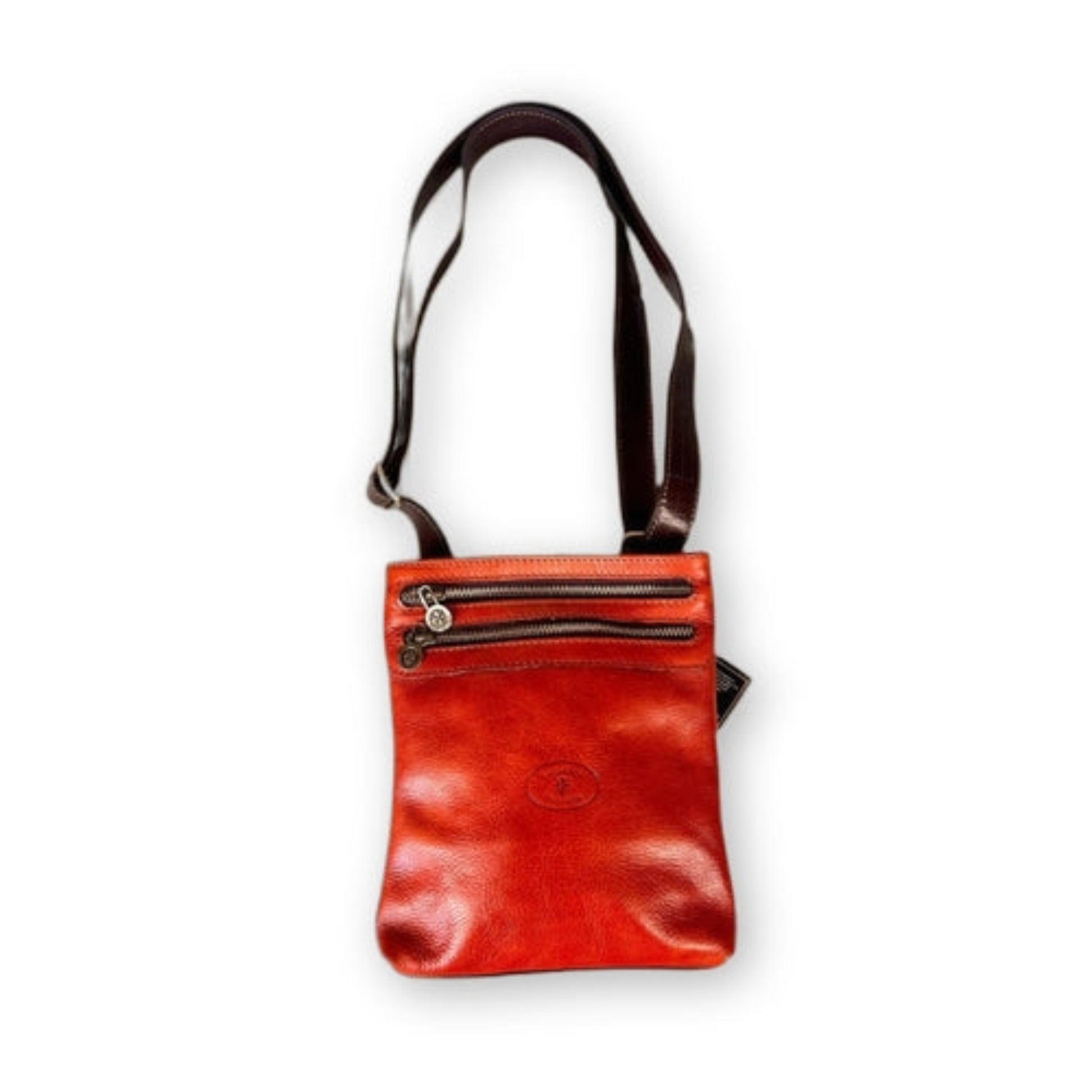 Borsello Indy in cuoio arancione artigianale accessorio Borsello da uomo in pelle Made in Italy Cuoieria Italiana