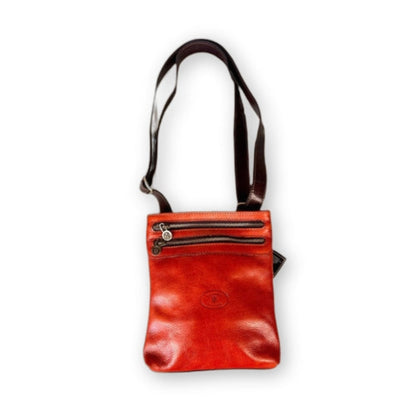 Borsello Indy in cuoio arancione artigianale accessorio Borsello da uomo in pelle Made in Italy Cuoieria Italiana