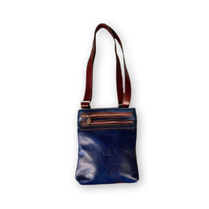 Borsello Indy in cuoio blu artigianale accessorio Borsello da uomo in pelle Made in Italy Cuoieria Italiana