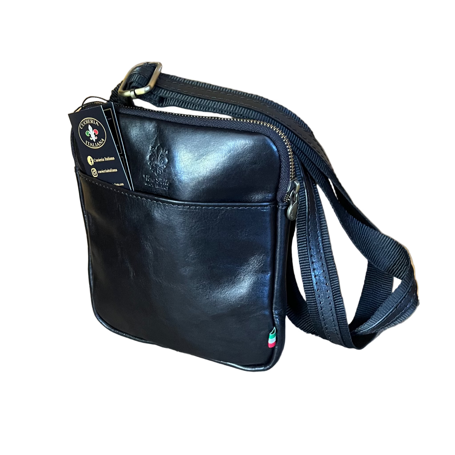 Borsello Mountain medio in pelle nero da uomo accessorio In cuoio artigianale Made in Italy Cuoieria Italiana