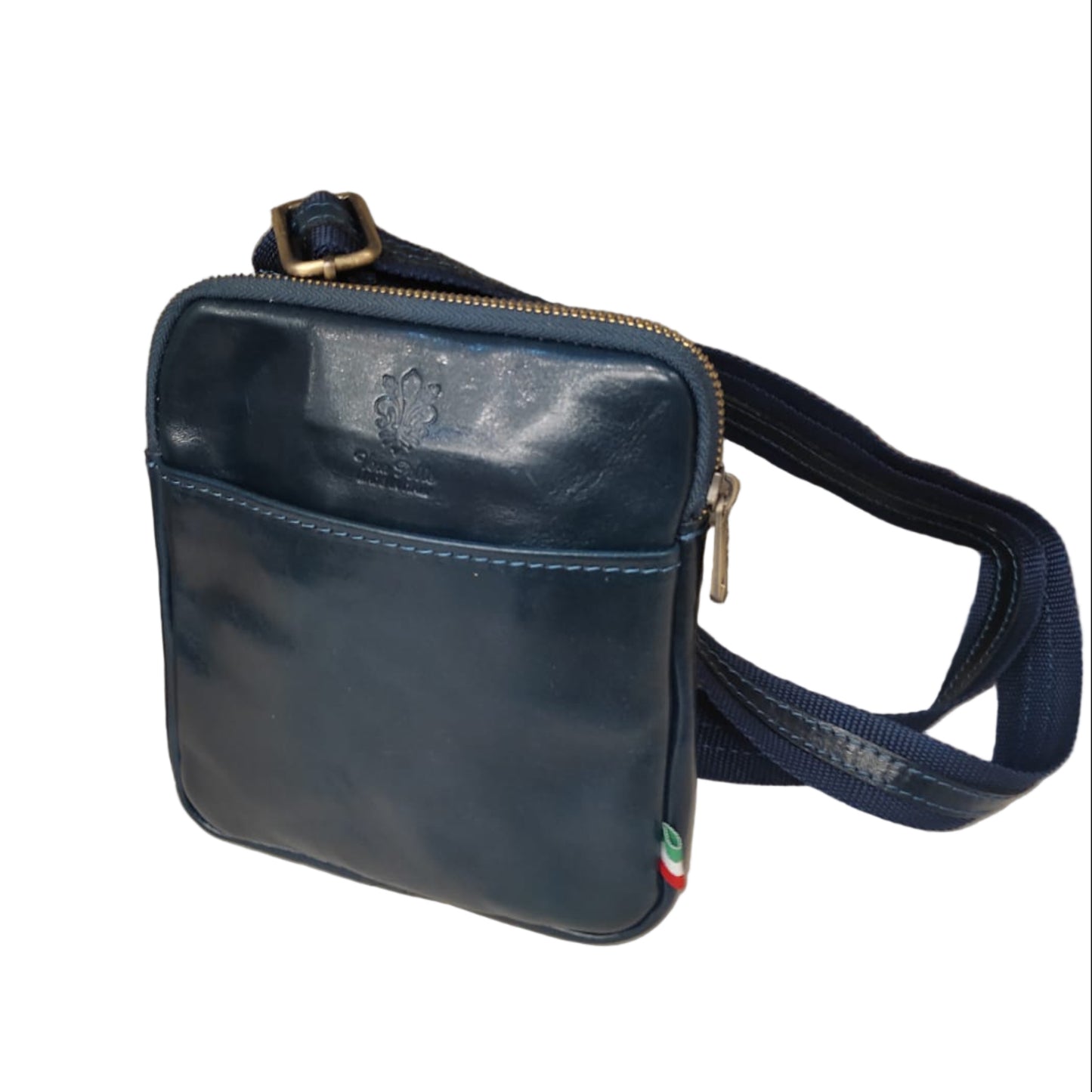 Borsello Mountain piccolo in pelle blu accessorio da uomo In cuoio artigianale Made in Italy Cuoieria Italiana