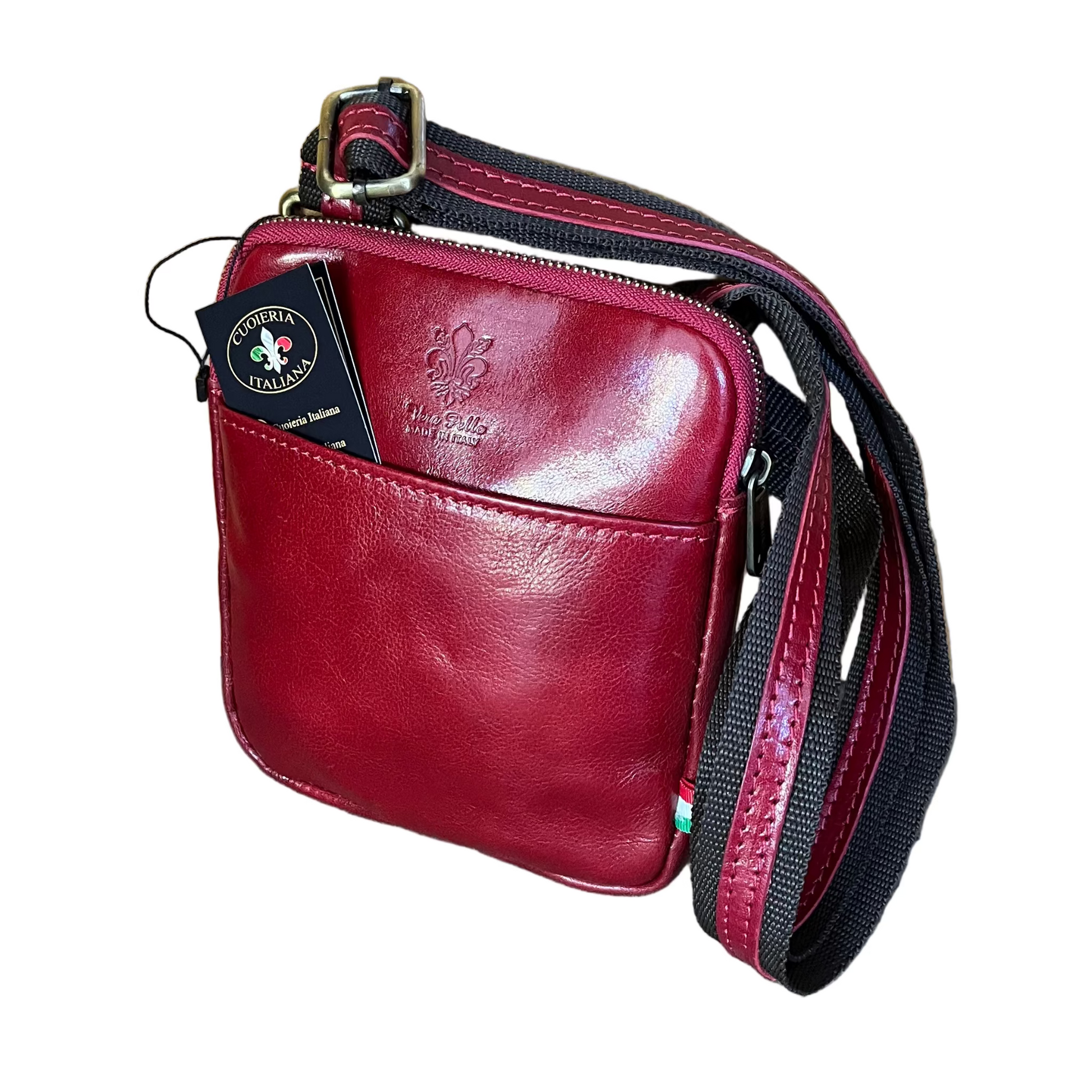 Borsello Mountain piccolo in pelle rosso accessorio da uomo In cuoio artigianale Made in Italy Cuoieria Italiana