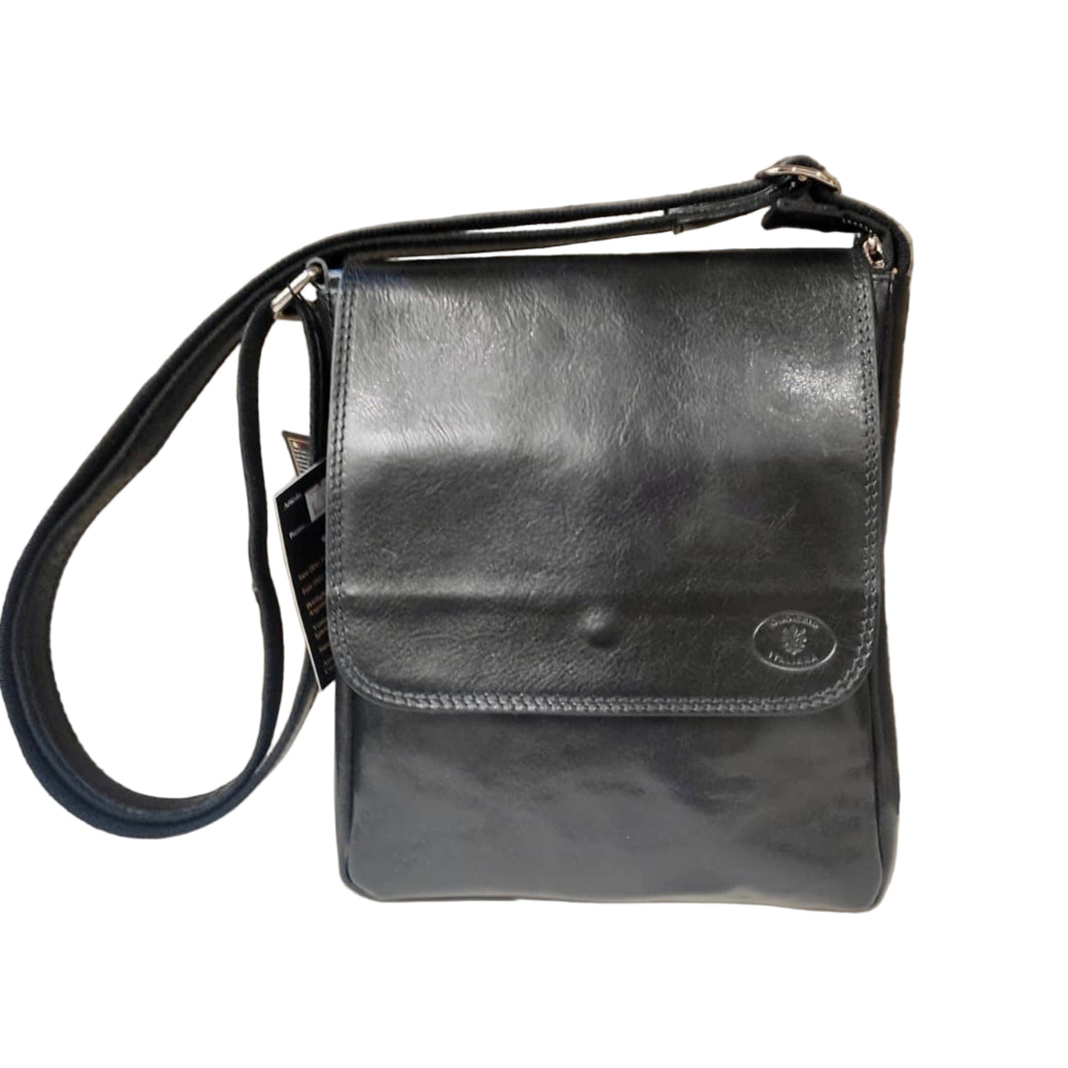 Borsello con pattina in pelle nero da uomo accessorio In cuoio artigianale Made in Italy Cuoieria Italiana